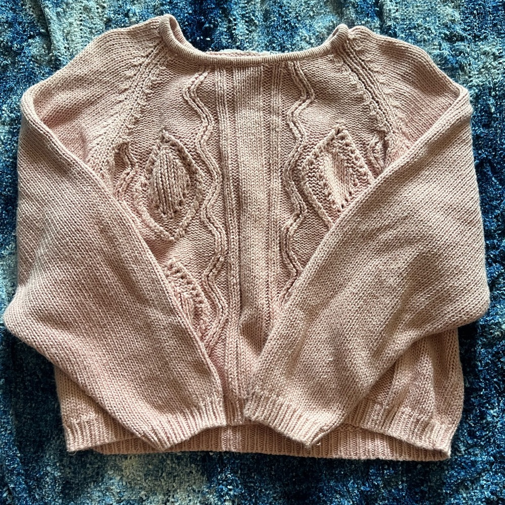 Pink Cropped Cable Knit Sweater